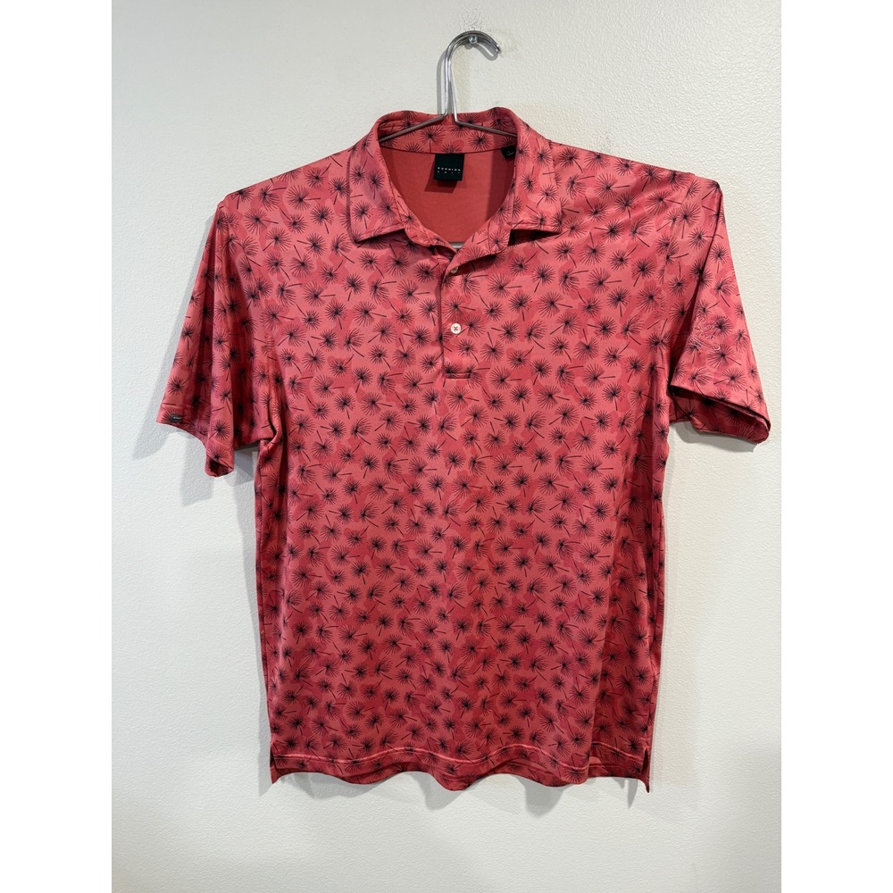 DUNNING GOLF Mens Large Coral Sunburst Print Polo Shirt Short Sleeve Performance